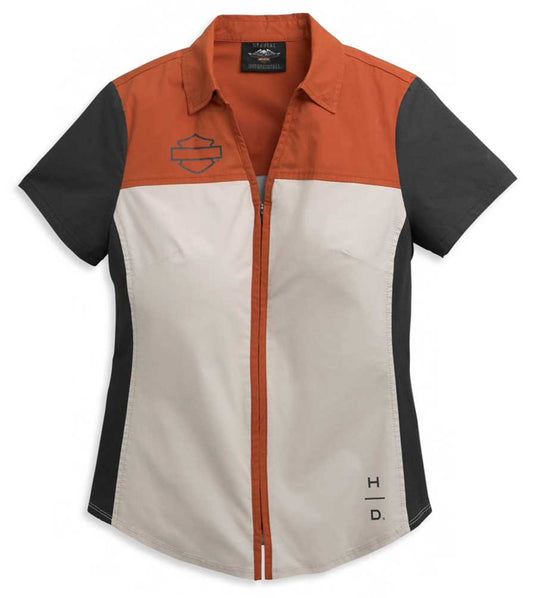 Harley-Davidson® Women's Horizon Logo Colorblocked Zip Front Shirt 96395-21VW